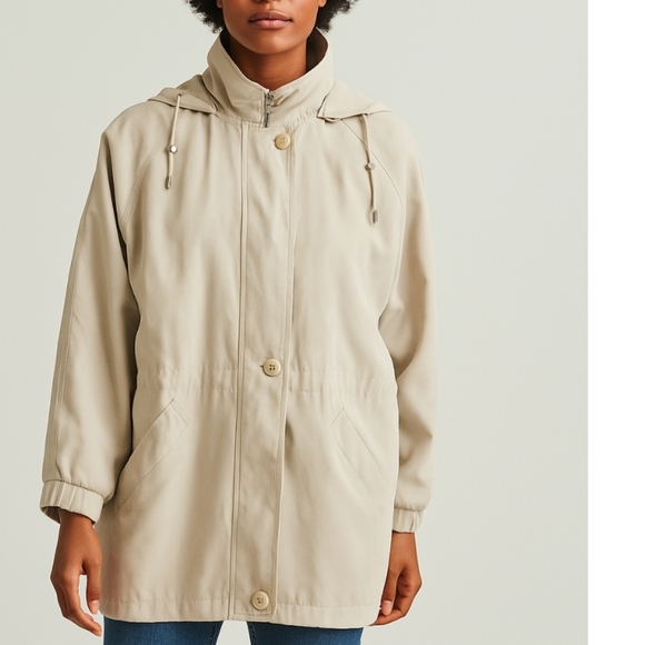 London Fog Women's Beige Hooded Zip Up Jacket SZ XS - Picture 1 of 9